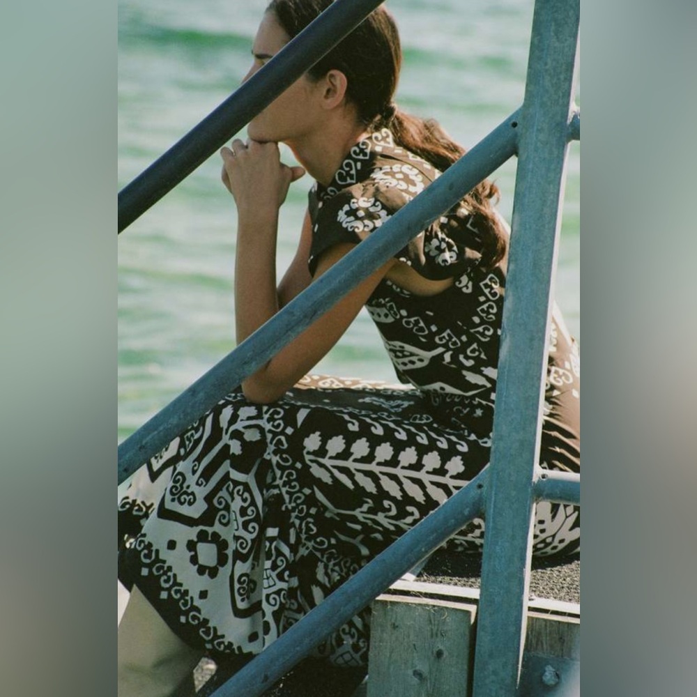 SEA NY Sonia Printed Cutout Silk Midi Dress - Picture 3 of 10